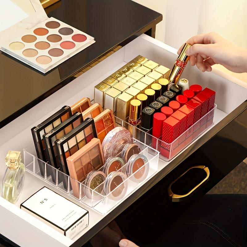 Transparent Compartment Makeup Manager Tray for Eye Shadow Palette, Lipstick and Cosmetics - Transparent Plastic Storage Box