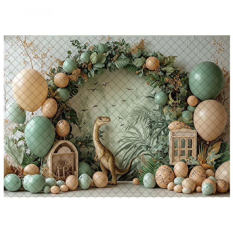 Dinosaur Theme Backdrop Photography Tropical Forest Arch Balloon Decor Birthday Cake Smash Kids Portrait Photo Background Studio