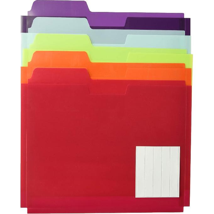 Globe-Weis Poly File Folder Pockets, Letter Size, Assorted Colors, 5 Pockets per Pack (83999)