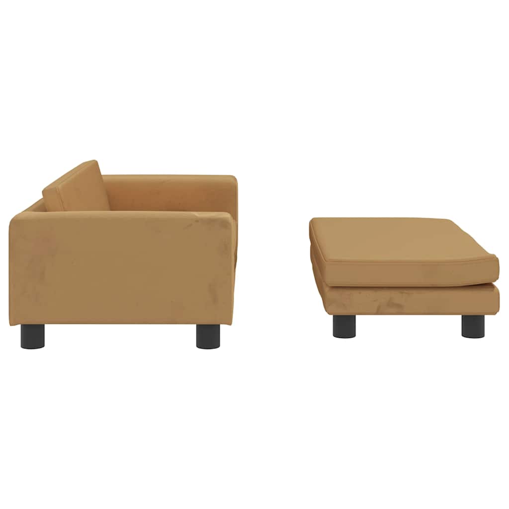 Vidaxl Sofa Dziecięca Z Podnóżkiem, Brązowa, 100X50X30 Cm, Aksamit