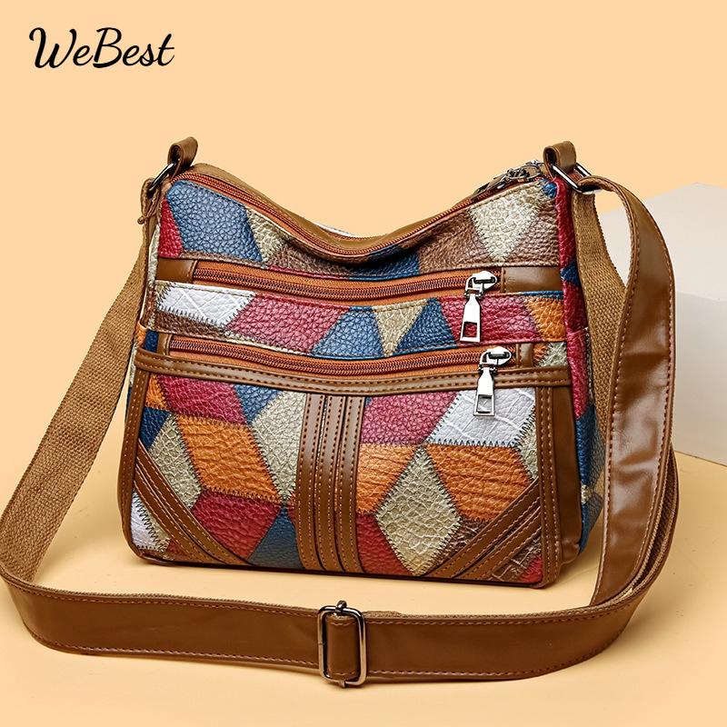 

Color Block Multi Pocket Shoulder Crossbody Bag коричневый