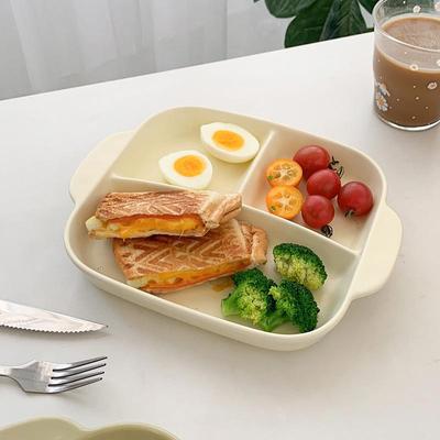 Assiette en céramique pour le contrôle des portions 211: Assiette carrée minceur pour petit-déjeuner et fruits à trois compartiments pour adultes et enfants