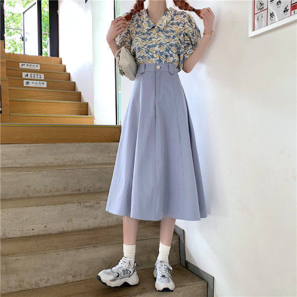 Women's Long Skirts Elastic High Waist Casual Skirt Girl's Spring Summer Solid Color A-line Skirts All-match Hot Pleated Skirt