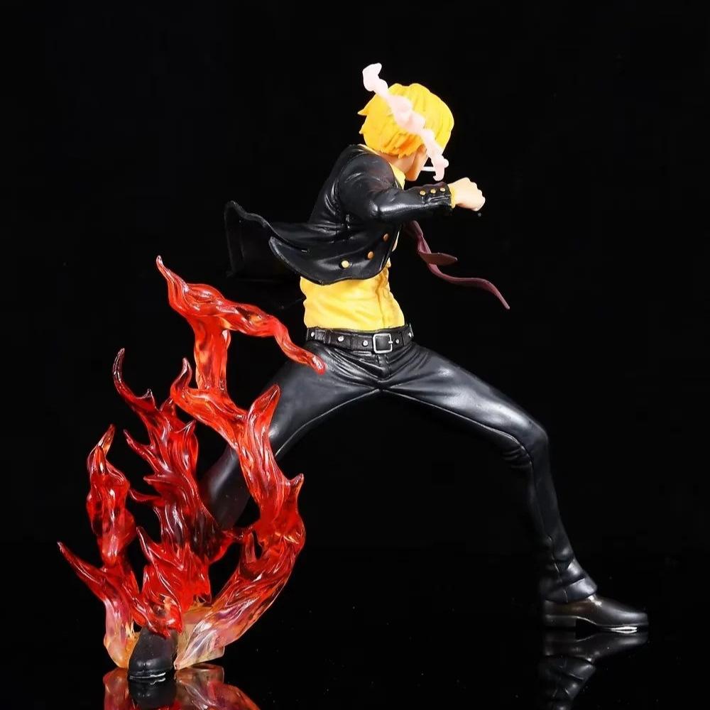 Anime One Piece 19cm Black Suit Flame legs Battle Sanji Action Figure Model Pvc Statue Toys Collection Decoration Gift