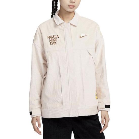 Nike Women's Smiley Corduroy Collared Sport Jacket Pink HF0355-104