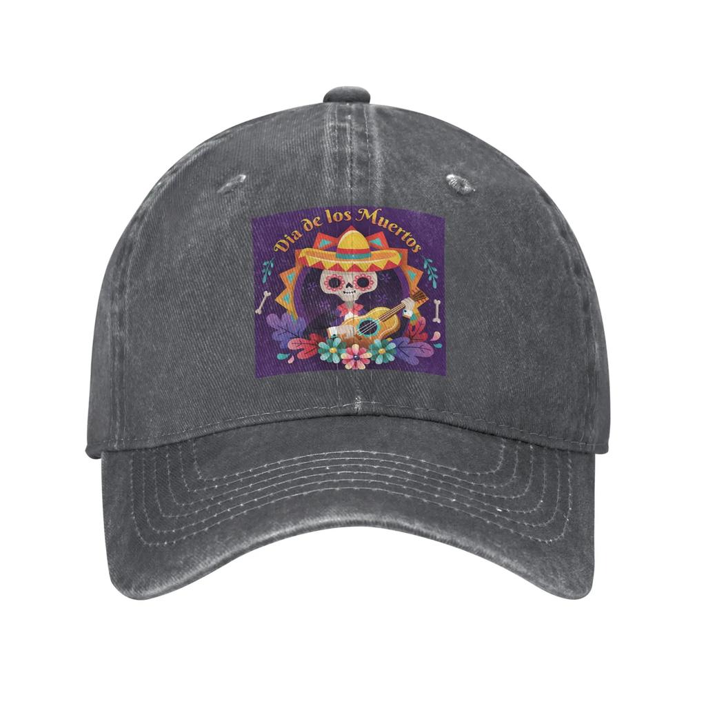 Mexican Sugar Skulls And Flowers Denim Cap Casual Baseball Caps Adjustable Hat Summer Unisex Baseball Hats