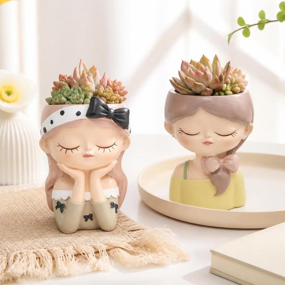 Cute Resin Girl Face Planter Pot Nordic Style Realistic Fairy Flowerpot Cartoon Succulent Planter Pot Kitchen