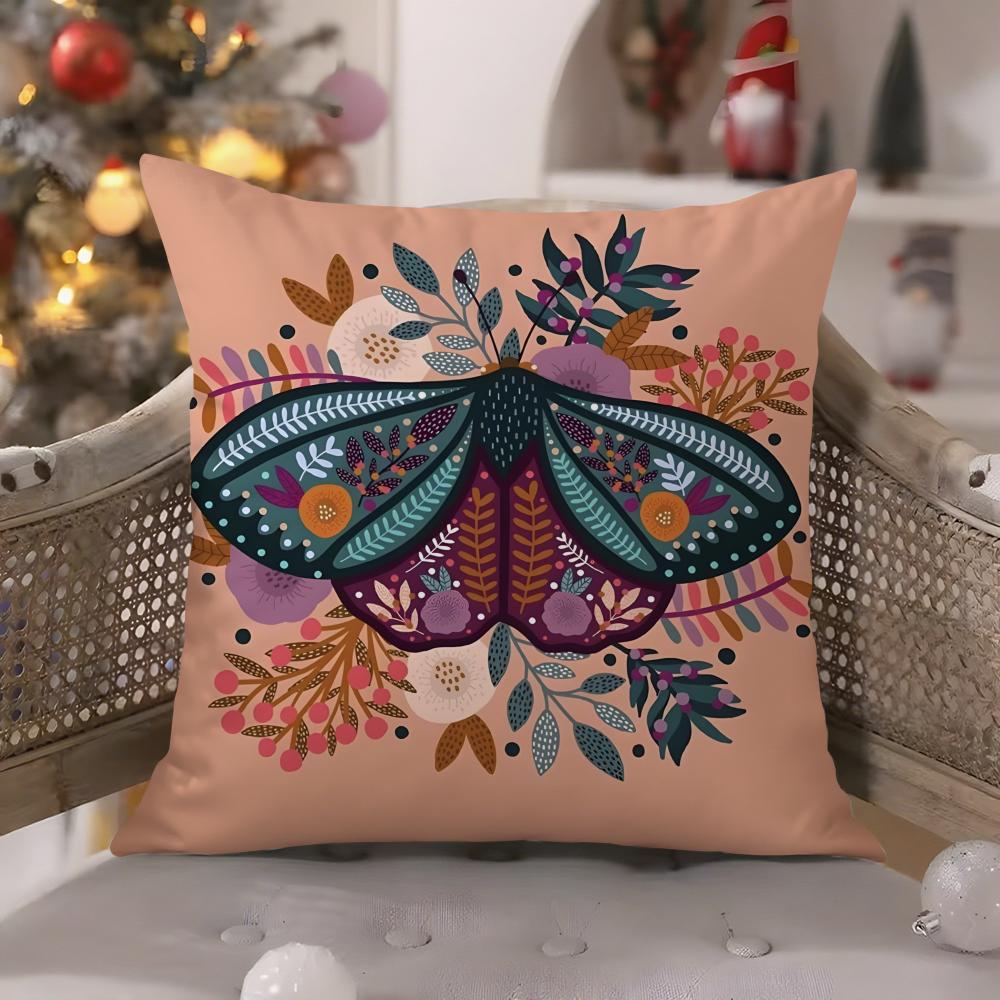 Colorful Plant and Insect Home Prints Pillow Case Comfort Sofa Bed Silky Elegant Invisible Zipper Decorative Cushion Cover