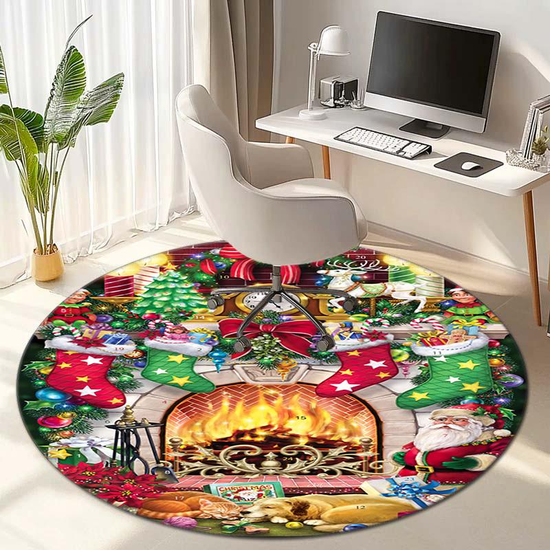 Cute Christmas Day Gift Bell Santa Claus Snowman Christmas Tree round rug Home Soft Decorative Anti slip Chair Mat Carpet Outdoor Floor Mat Carpet 109