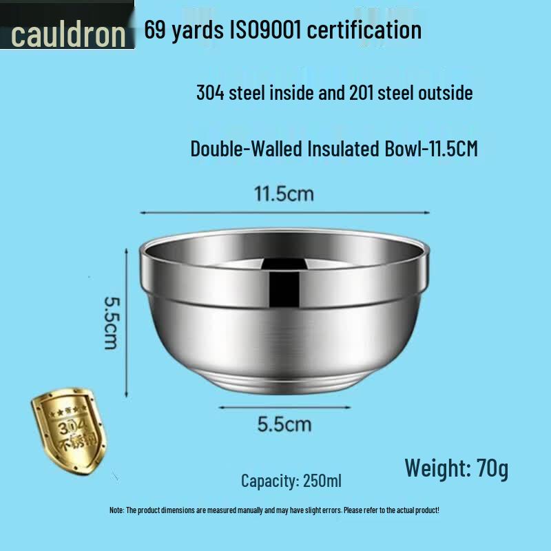 Fouo 304 Stainless Steel Platinum Double-Layer Bowl