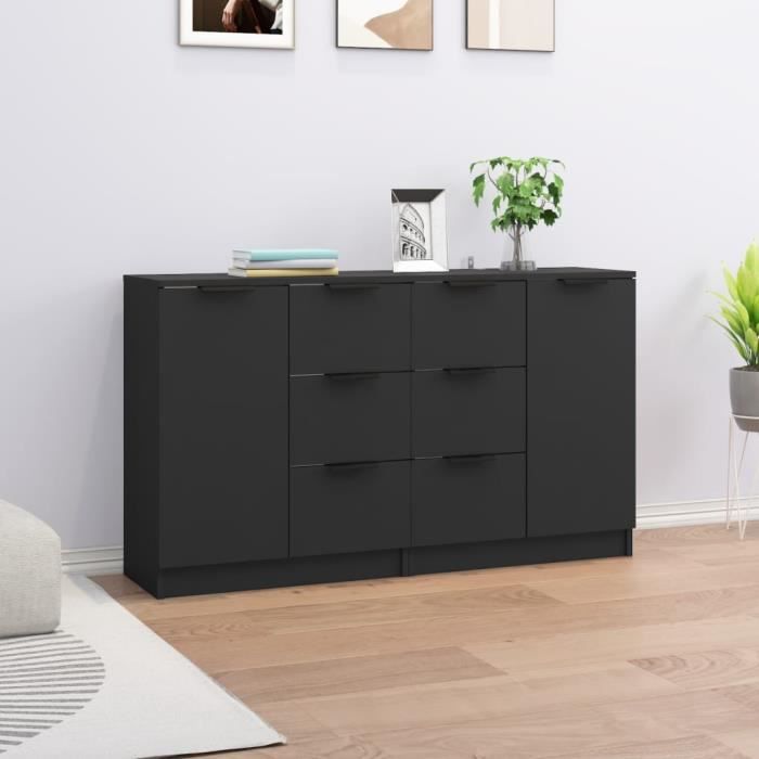 3115789 vidaXL Buffets 2 Pcs Black 60x30x70 Cm Engineered Wood