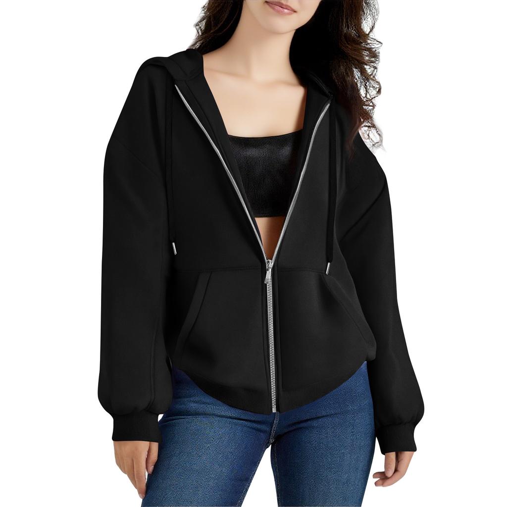 Women's Zipper Hoodie Long Sleeve Sports Jacket Pocket Clothing Fashion Apparel