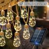 Solar Powered Outdoor String Lights, 15 Bulb String Lights With 8 Lighting Modes