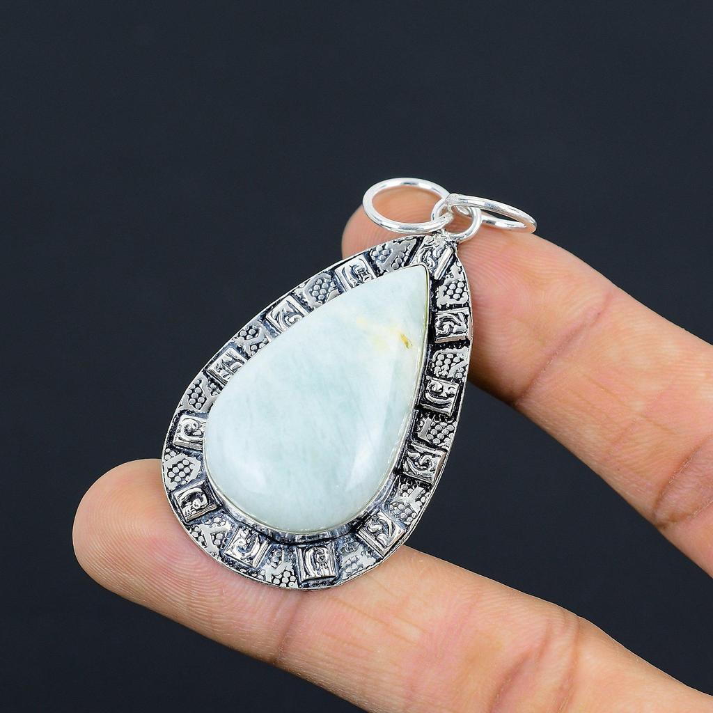 Halloween Sale Sterling Silver Pear Amazonite Stone Wife Wedding Pendant Jewelry