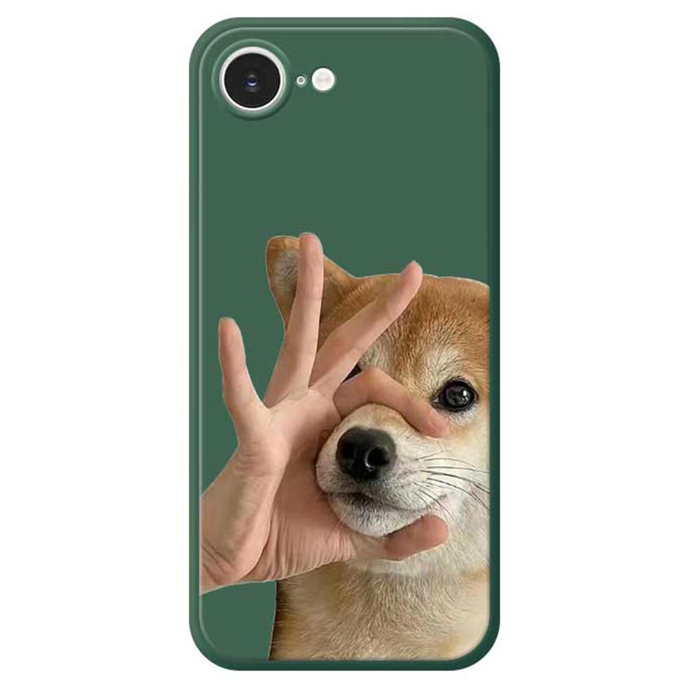 

For iPhone 16e Case Pinch Dog Mouth Pattern Printing Straight Edge TPU Phone Back Cover Green