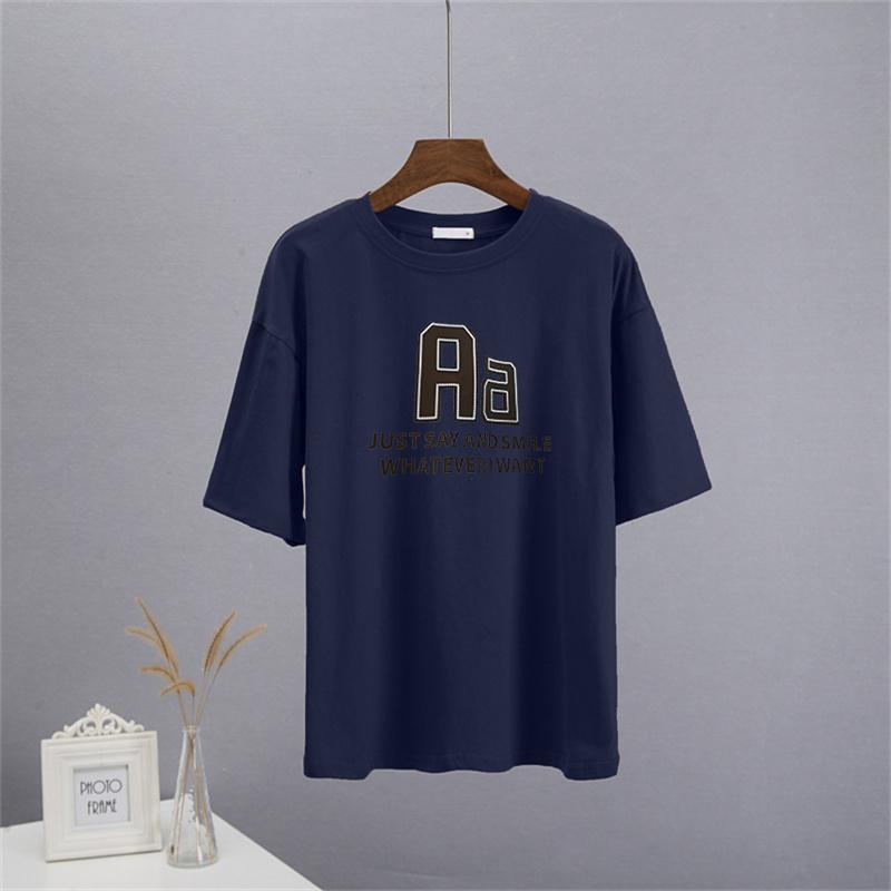 Bavlněná trička Shellsuning Oversized Dámské Léto S krátkým rukávem Trička s 3D potiskem dopisů Dámské Běžné Volné High Street Basic Tops