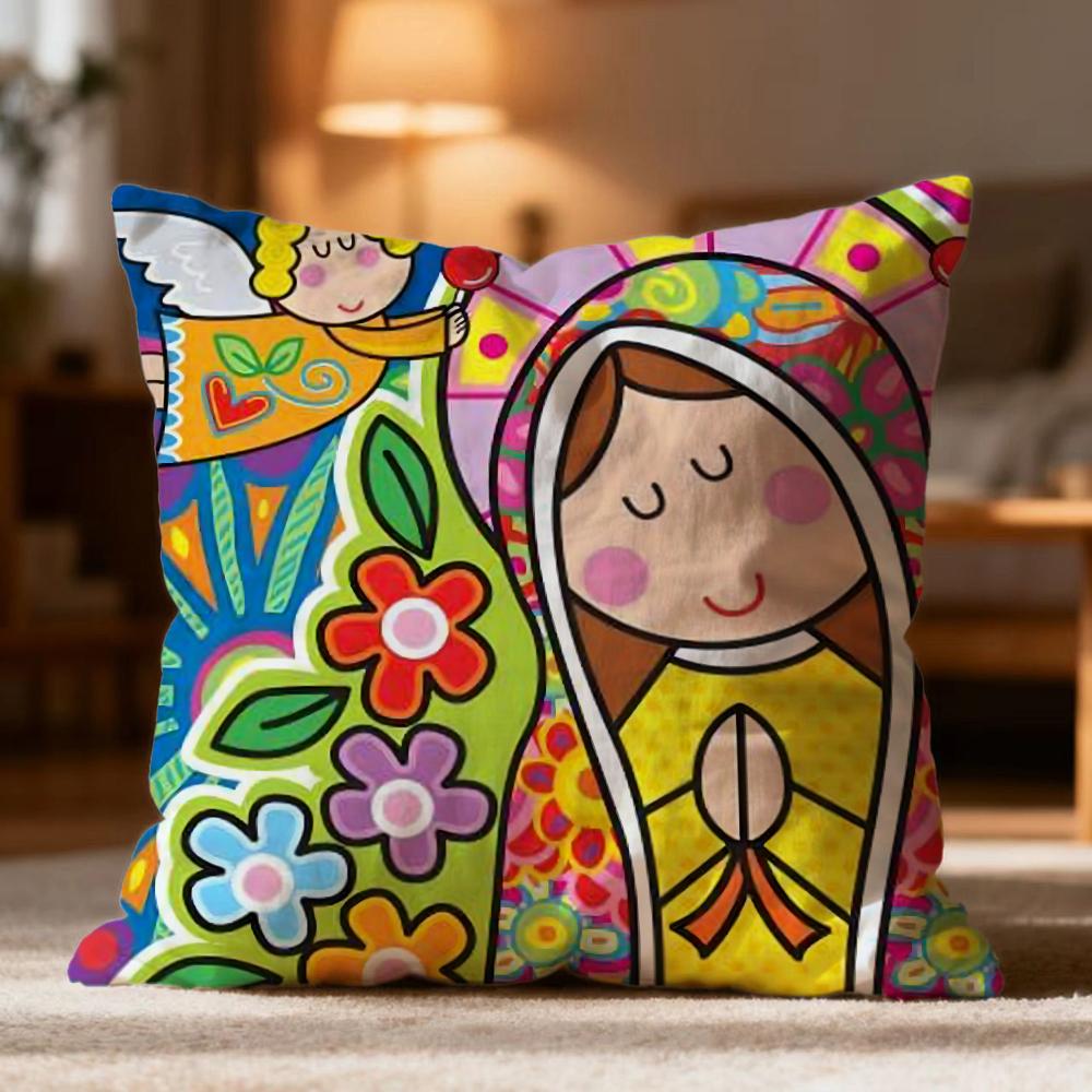 

Popular CCartoon Virgin Mary Arter Cushion Cover Soft Washable Pillow Case Multi-Scene for Couch Bed Travel Office Use 30cmx30cm
