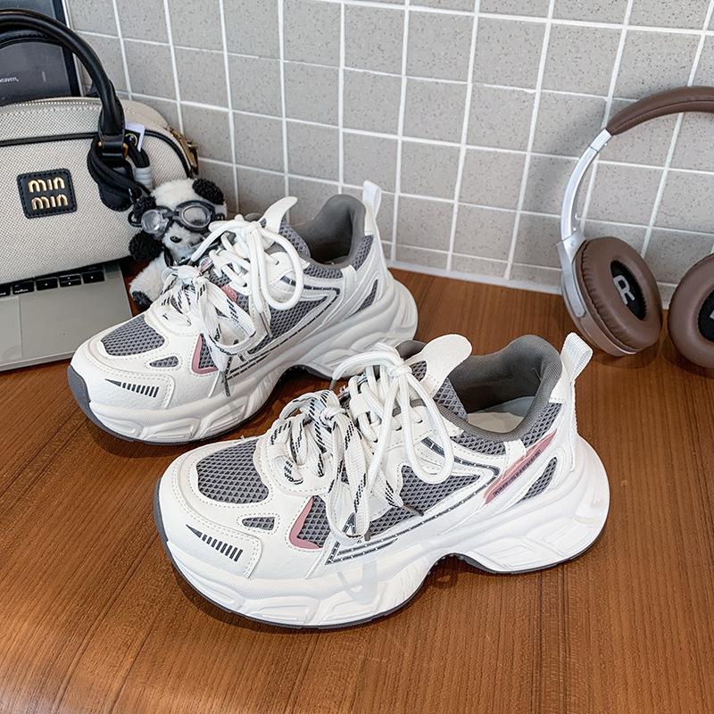 

European station platform dad shoes women s single shoes 2025 new spring mesh women s shoes breathable little white shoes casual sports shoes 40 серый