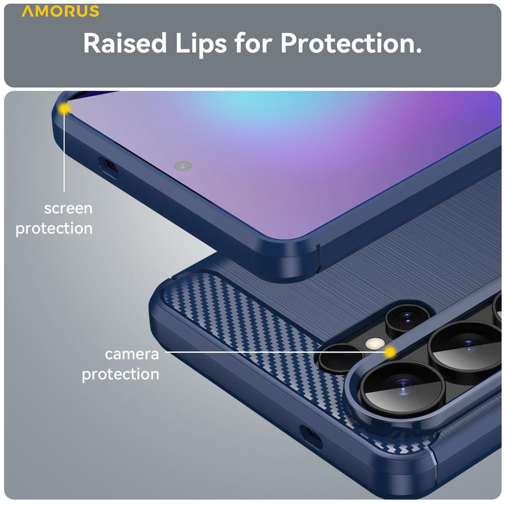 AMORUS For Samsung Galaxy S26 Ultra Case Carbon Fiber Texture Brushed Protective Phone Cover
