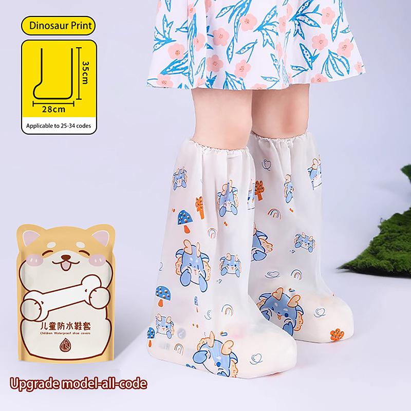 1Pair Cartoon High Waterproof Children'S Shoe Covers Protectors Anti-Slip Rain Proof Long Shoes Cover With Stretchy Cuff