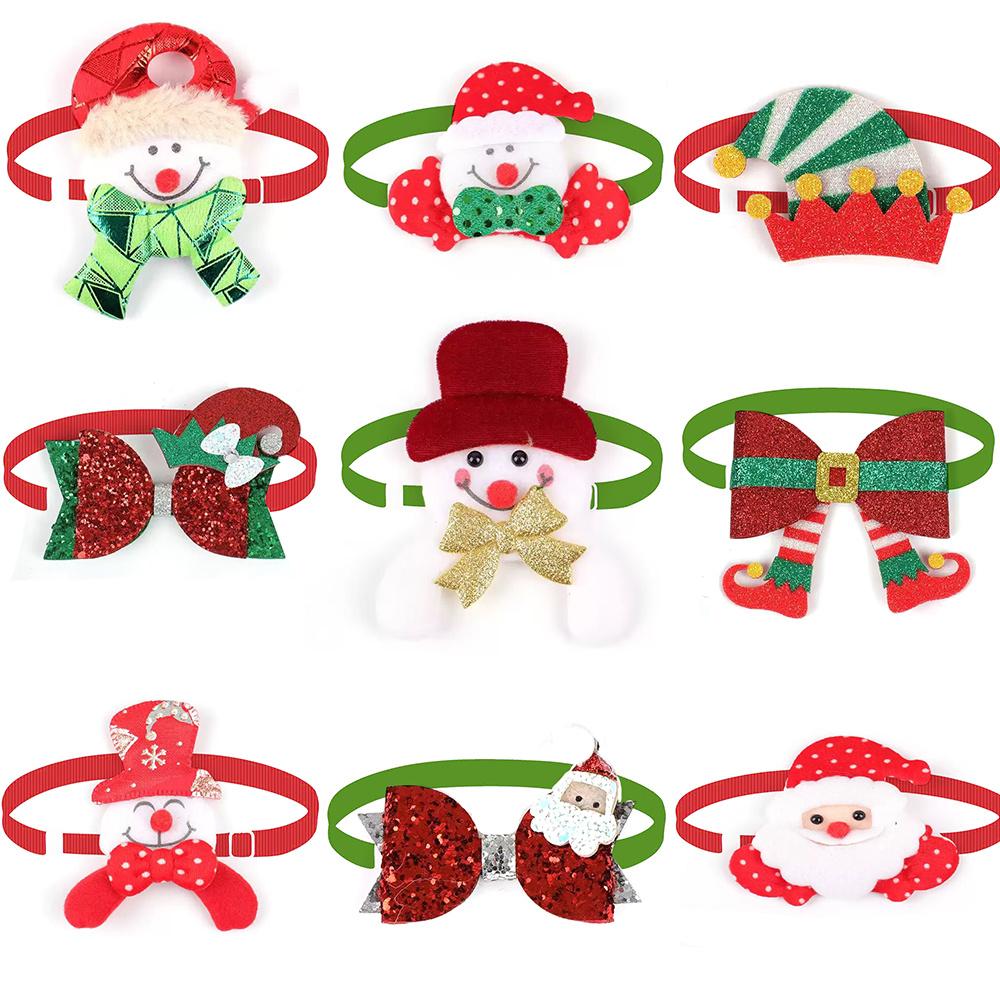 50/100pcs Christmas Pet Dog Bow Tie Adjustable Pet Collar Santa Claus Style Dog Necktie for Small Dog Grooming Pet Acessories