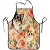 1pc Chihuahua Dog And Rose Floral Art Print Apron, Durable And Easy To Clean, Adjustable Waistband, Polyester Material, for Kitc