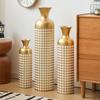 3-Piece gold metal floor vase set with white dot pattern, vases for dried flowers pampas grass, luxury home decor for living room hotel, not wat