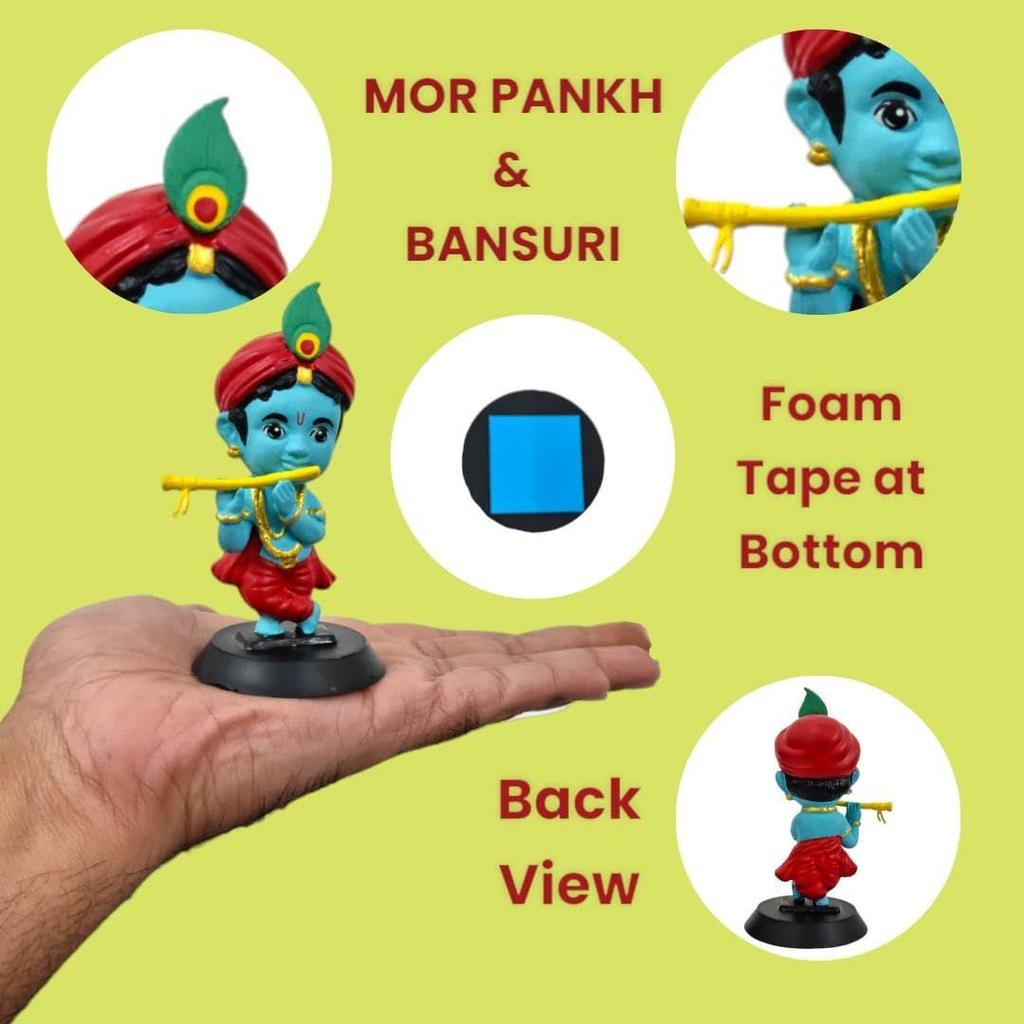 Lord Shree Krishna Ji Idol for Car Dashboard, Office Table,Home Decor| Little Mor Pankh & Bansuri Figurin| God Statue