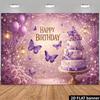 2D 2D Flat Purple Happy Birthday Backdrop Banner for Women Birthday Party