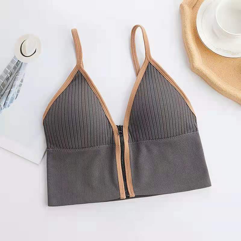 Zipper beauty back tube top sling vest girl yoga dance no steel ring sports babes underwear with chest pad chest wrap