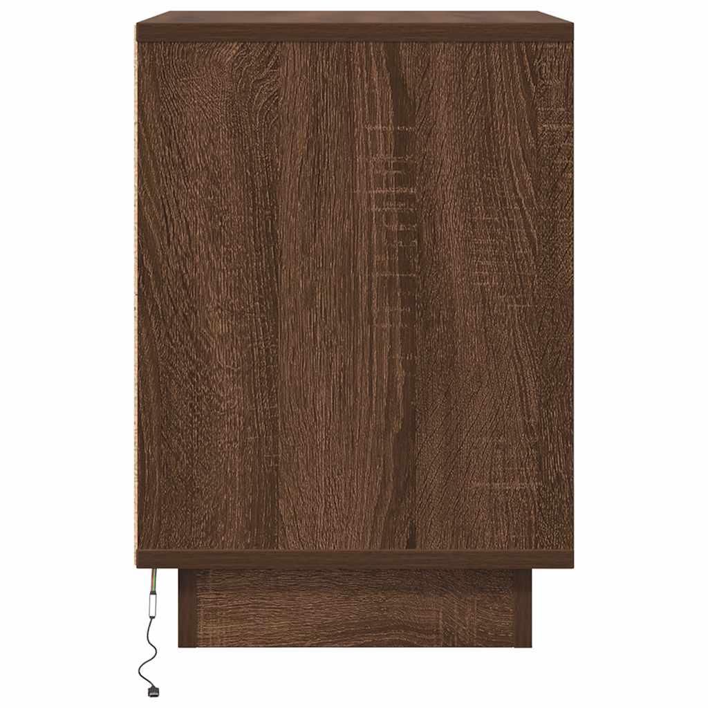 Nightstand with LED Lights Brown Oak Effect 38 x 34 x 50 cm