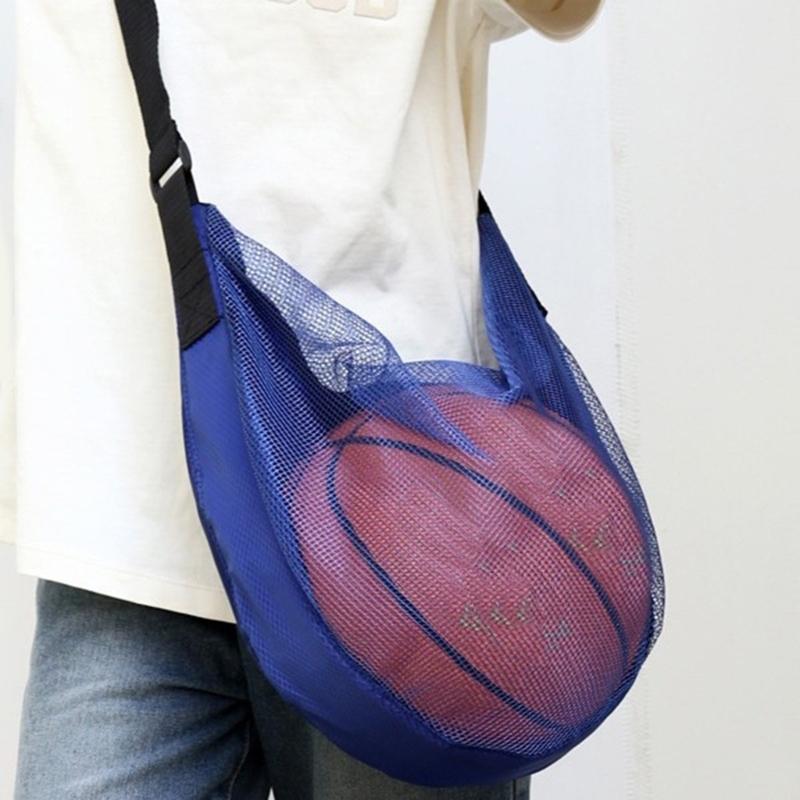 Sport Equipment Storage Net Bag for Carring Basketball Soccer Single Football Bag with Zippers Pocket Mesh Shoulder Bag