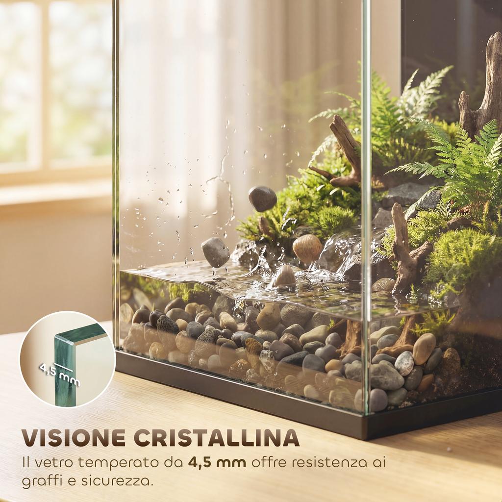 24L Tempered Glass Home Aquarium with Integrated Filter and LED Light, 45x25x25.5 cm, Black
