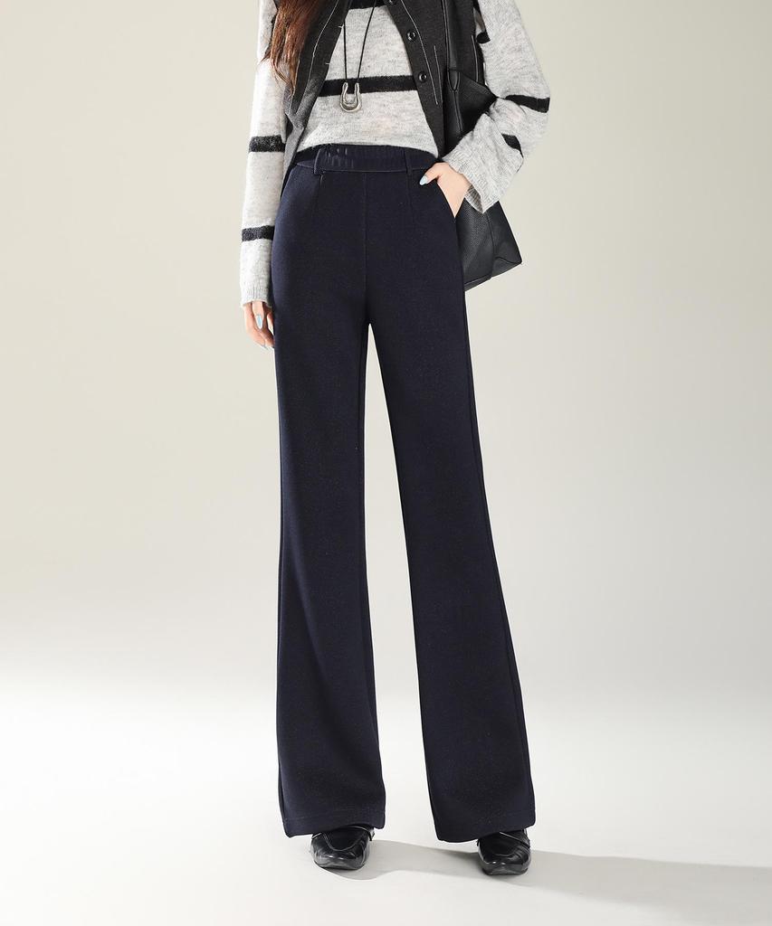 Women's Retro Black Bootcut Denim Pants - Winter Thickened, Casual, Slimming, Versatile, and Loose Fit.