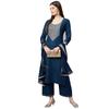 GoSriKi Dames Robijn Rode Katoenen Effen Rechte Kurti met Palazzos & Dupatta Set (Label Cerosin_XXL-GO_Blauw_XX-Large)