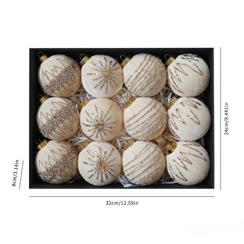 8CM/12PCS, Sparkling Velvet, Wrapped Christmas Balls, Ornaments, Christmas Decorations, Window Ornaments, Party Decoration Ornaments