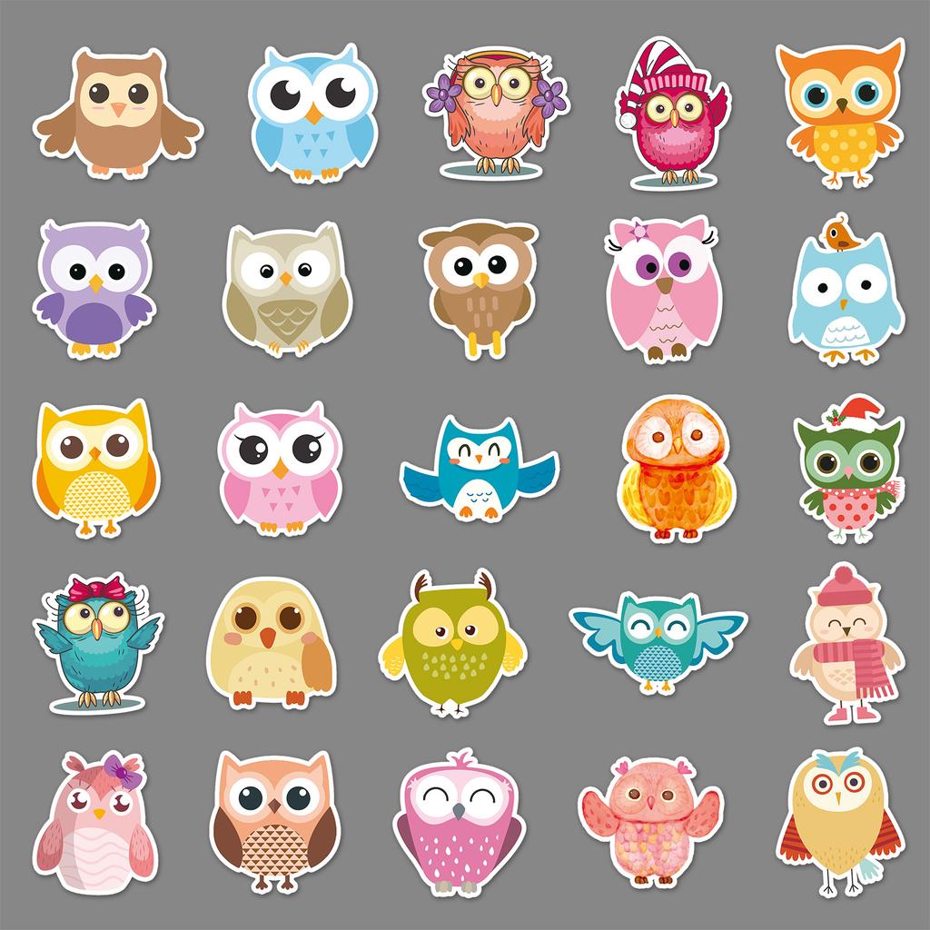 50 Owl Doodle Personalized Cartoon Children's Creative DIY Skateboard Suitcase Stickers Waterproof