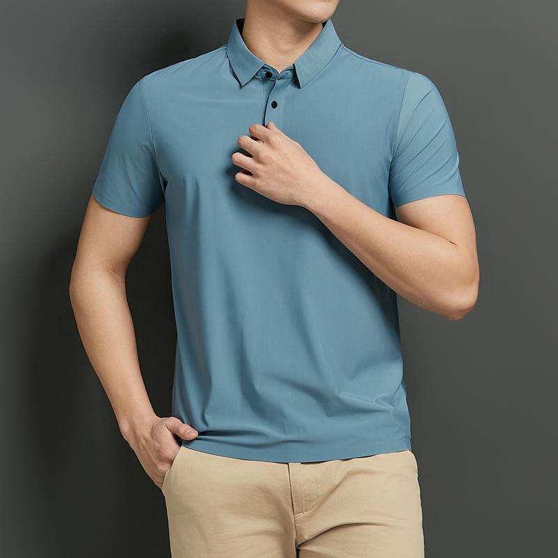 Seamless Ice Silk Seamless Polo Shirt Men's Solid Color Short Sleeve Lapel T-Shirt