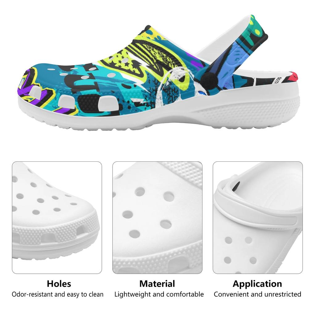 Unisex Colorful EVA Clogs Printed Lightweight Breathable Slip On Garden Shoes Beach Pool Bathroom Home Slippers Shower Use