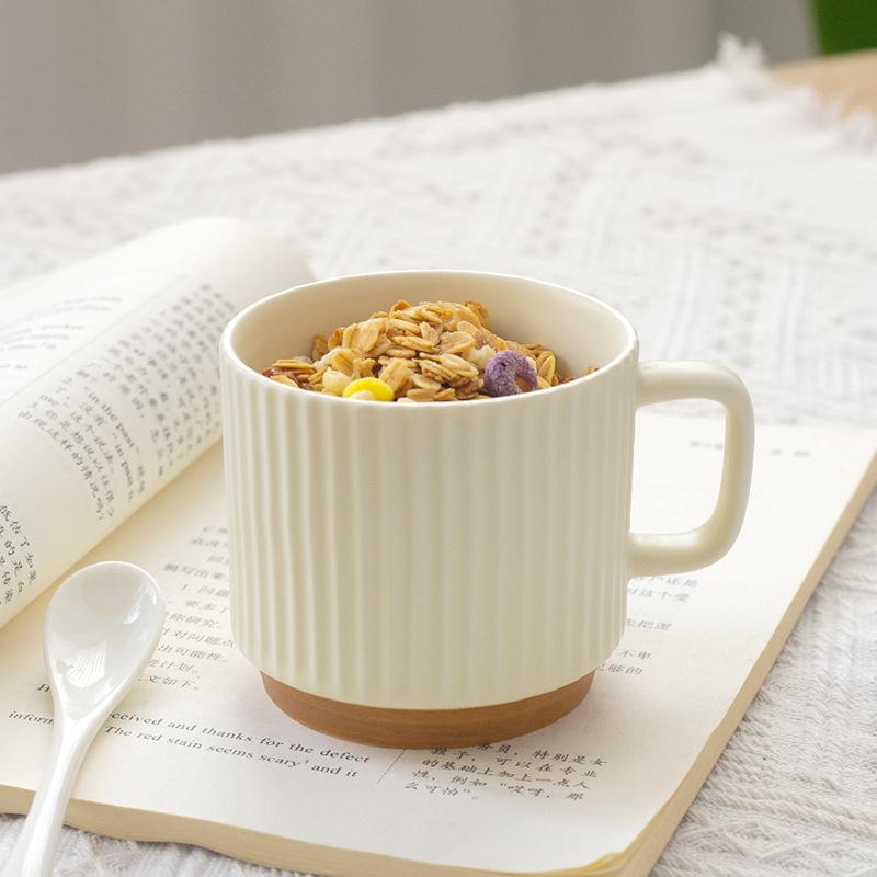 Wind Vertical Stripes White-Brown Splicing Ceramic Creative Water Cup Can Be Determined