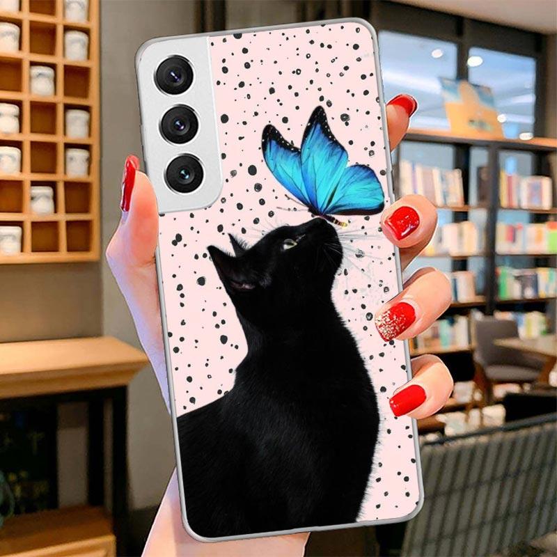 

Black Cat Cartoon Cute Cover Phone Case For Samsung Galaxy S26 S25 Edge S24 Ultra S23 S22 Plus S21 S20 FE Soft Fundas Shell Gala Samsung S24 Plus