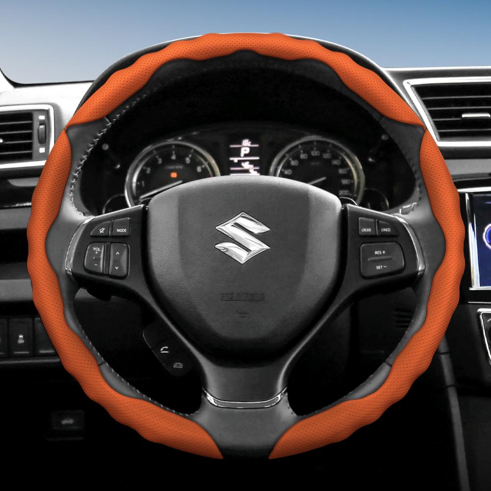 bpzsw1 Suitable for Suzuki Steering Wheel Covers with a Wavy Sports Design, Breathable Leather, Segmented Anti-Slip, for Models