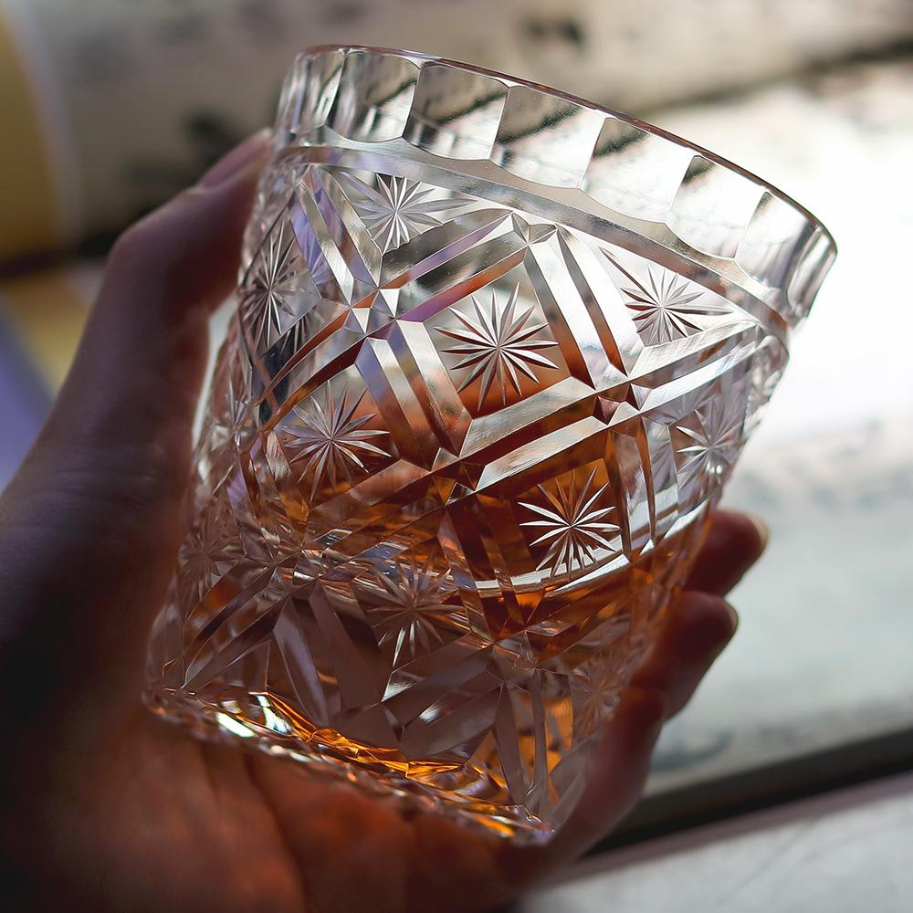 240ml Edo Kiriko K9 Crystal Whiskey Glass Japanese Style Engraving Luxury Elegant Drinking Glass for Bar Commercial Gift