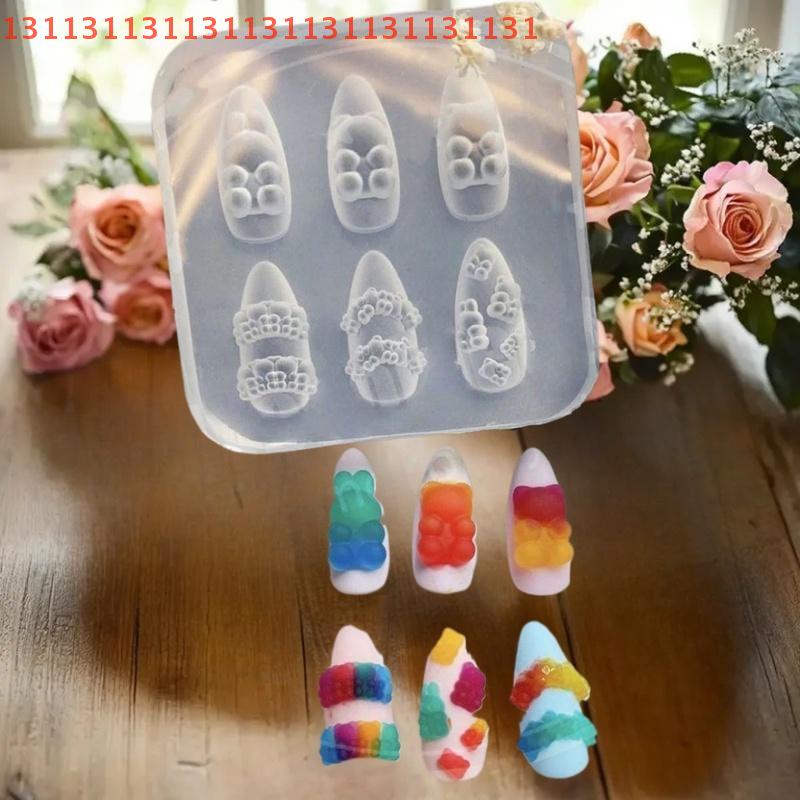 Charming 3D Nail Art Silicone Mold with Cartoon Animals & Fruit Design; DIY Manicure Decoration Tool for Creative Styles.