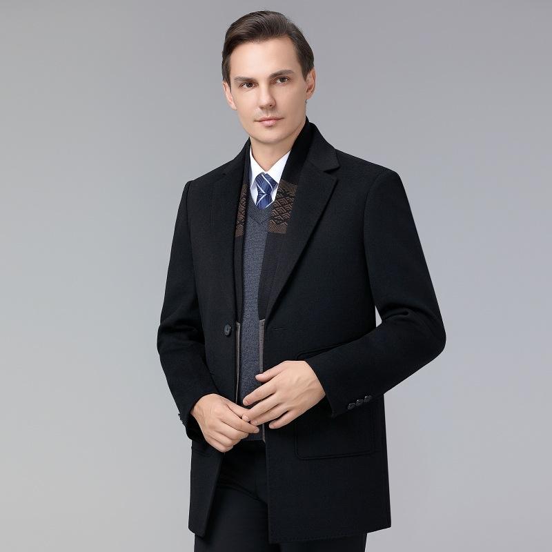 Double-sided cashmere coat for men in autumn and winter new thickened and warm down-lined woolen woolen coat