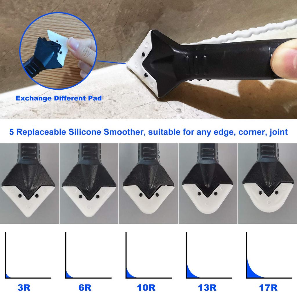 Caulk Remover Scraper Sealant Finishing Tool Kit 3 in 1 Caulking Scraper Tools with 5 Replaceable Silicone Pads