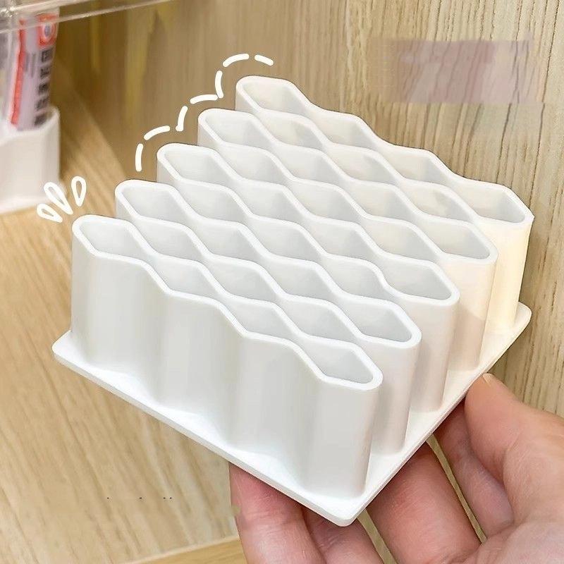

Multi-Partition Desktop Organizer, Wave Design Storage Stand for Tubes and Bottles, Medicine Cosmetics Cream Storage Rack белый