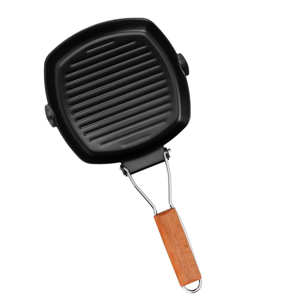 Frying Pan Folding Non Stick Portable Anti Scald Wooden Handle Steak Pan for Cooking Camping Dining
