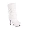 Fashion Black High Heels Mid-calf Boots for Women Faux Fur and Bow-knot Sweet White Pink Winter Women Shoes Platform Boots