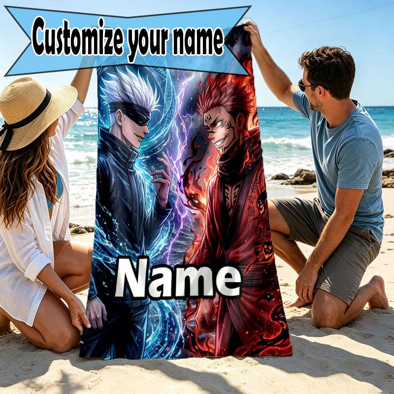 Custom Name Personalized Jujutsu Kaisen Print Beach Towel, for Trip Camping Beach Party Home Decor, Birthday Gift for Family & Friends
